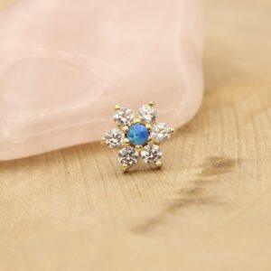 Junipurr Gold Flower Blue Opal threadless 14 karaat gouden top